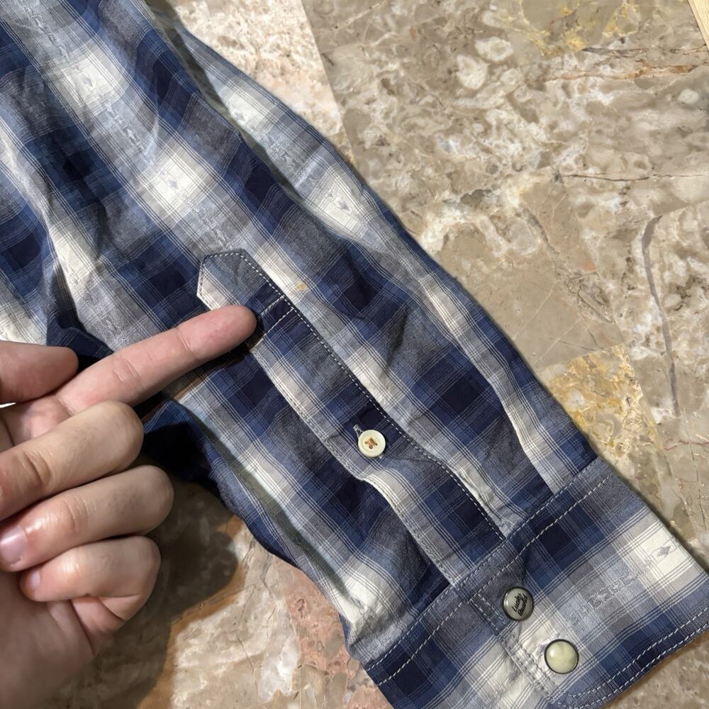 Lucky Brand Pearl Snap Shirt Mens Small Blue Shadow Plaid Western Yoke Rodeo - Picture 4 of 10